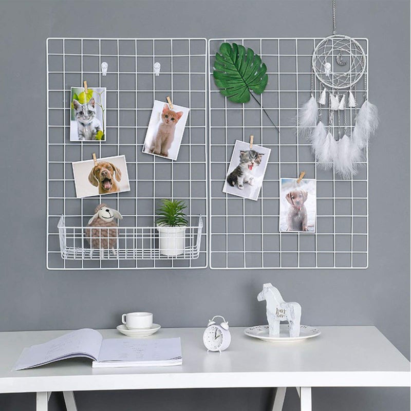 GBYAN 2 Pack Large Wall Grid Panels with Light and Clips, Photo Display Board, Picture Frame Collage Board, Wire Grid Wall Panel Room Decoration,White - Image 5